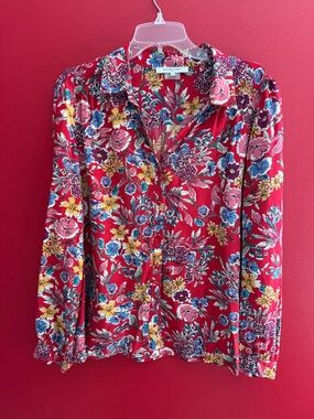 Gerard Darel Paris Red Floral Long Sleeve Blouse
